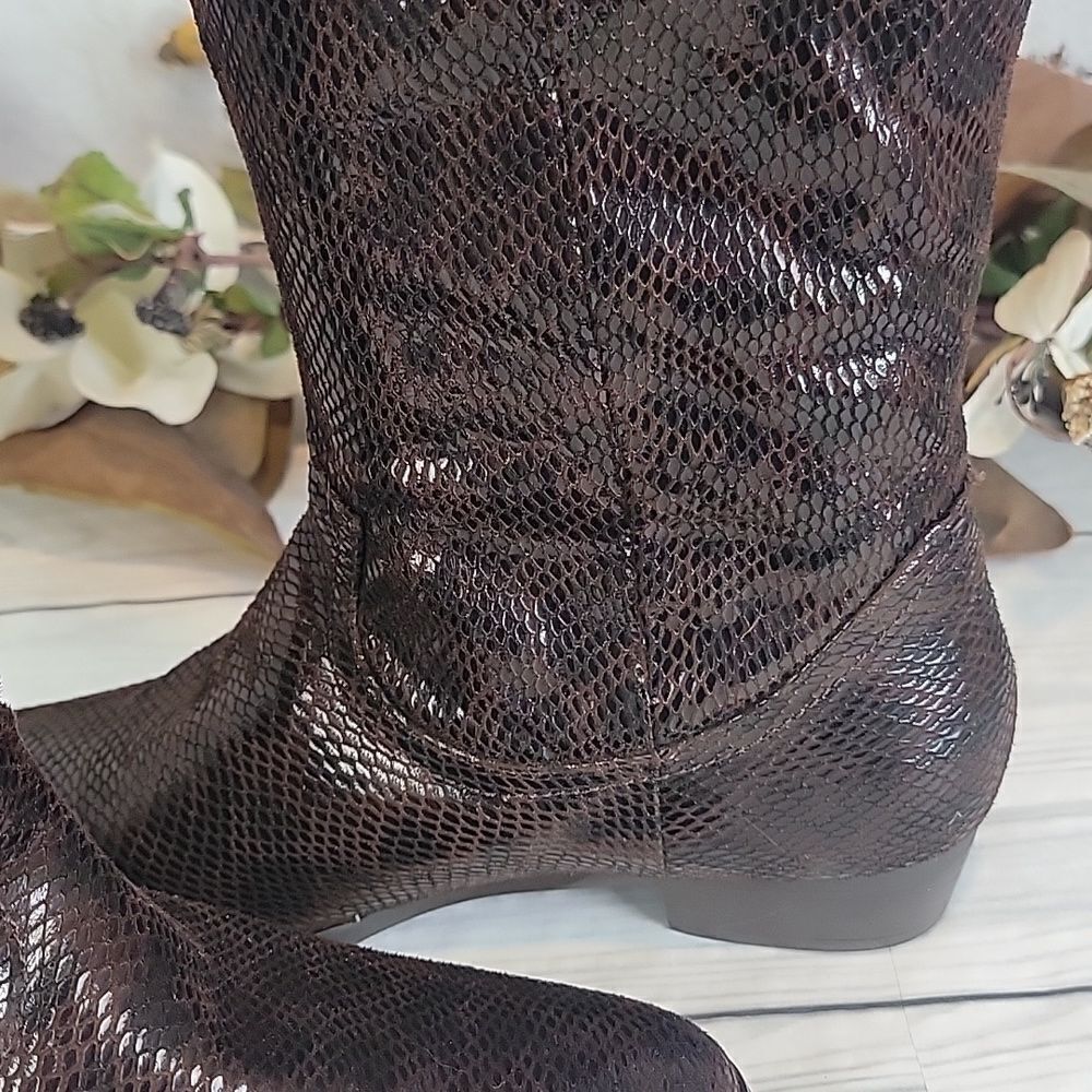 Honey Bee knee high python textured fabric boots … - image 7